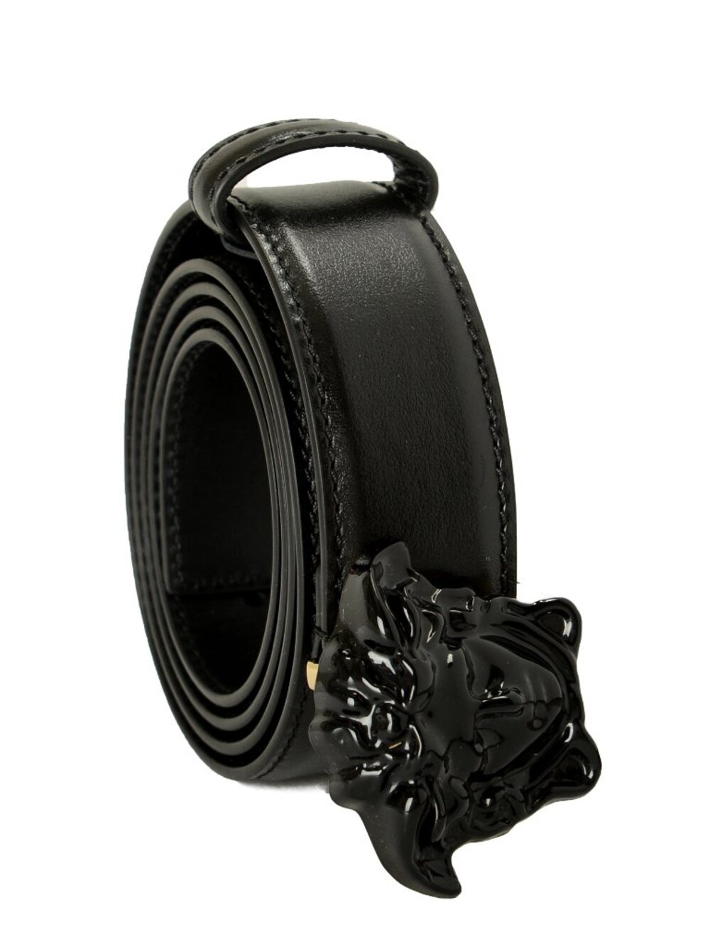 Versace Unisex Black 100% Leather Black Medusa Head Buckle Belt US 38 IT 95